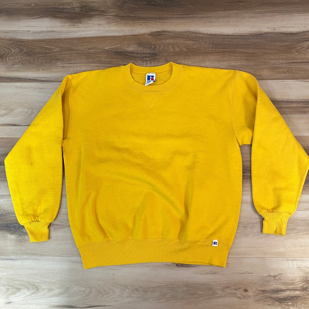 Vintage Russell Athletic Yellow Crewneck Sweatshirt Made in USA Mens Large 90s